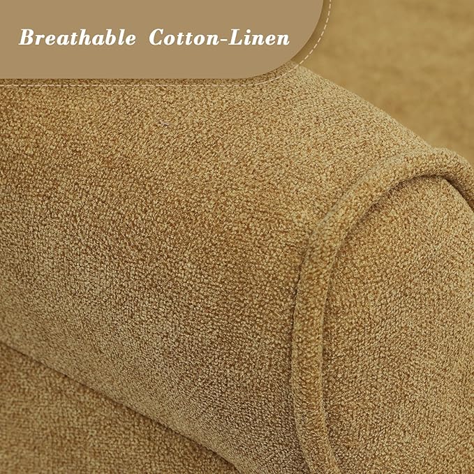 Athena Collection Mid Century Modern Chair for Living Room, Upholstered Wingback Reading Chair for Adults, Comfy Linen Fabric Armchair with Wooden Legs for Bedroom, Dorm, Balcony, Yellow