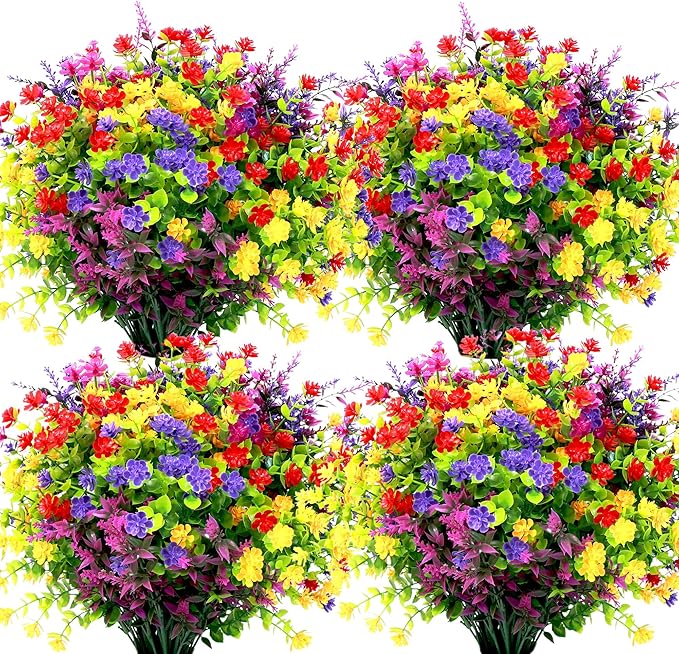 36 Bundles Artificial Flowers for Outdoors UV Resistant, Artificial Flowers Outdoor Decoration, No Fade Faux Fake Flowers Greenery Shrub Plants for Garden Home Front Porch Window Hanging Decor