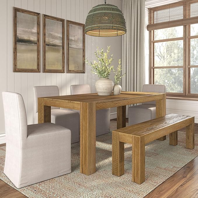 Plank+Beam Camden, Farmhouse Dining Table, 72", Solid Wood Dining Table for 6-8, Rustic Table for Dining Room and Kitchen, Natural Wood Grain, Rustic Honey