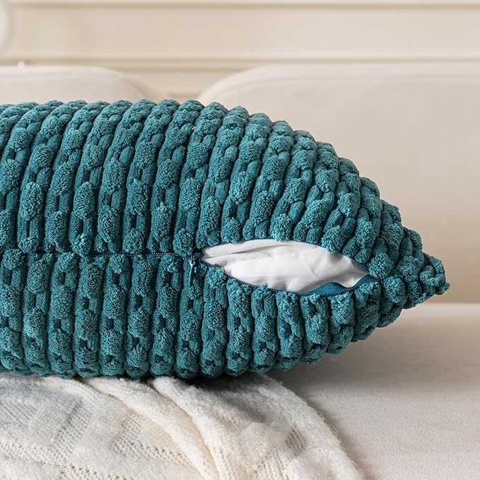 Set of 4 Teal Decorative Throw Pillow Covers 22x22 Inch Corduroy Pillow Covers for Bed Couch Sofa Living Room Soft Square Cushion Cases