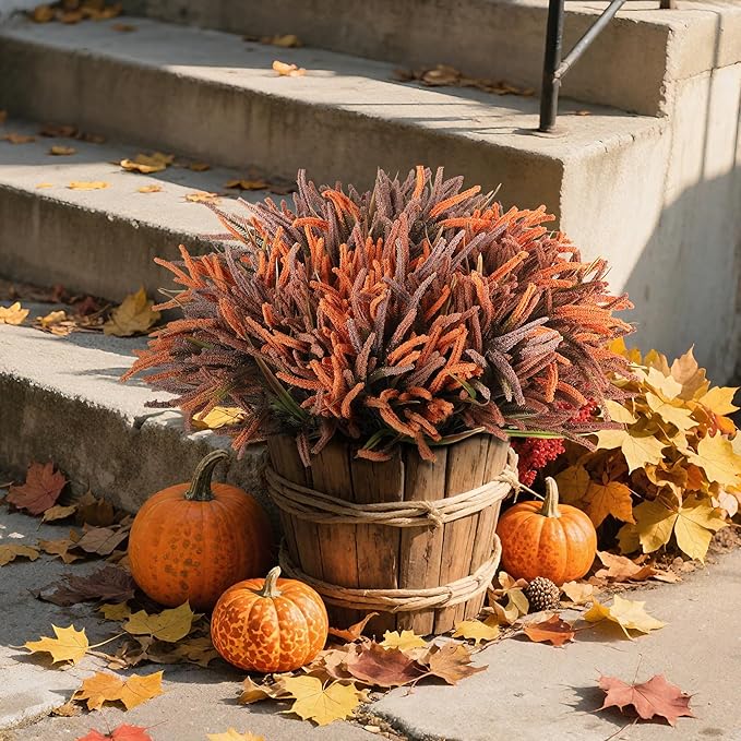 Artificial Fall Flowers for Outdoors - 6 Bundles UV Resistant Fake Plans Plastic Faux Fall Plants Arrangement, No Fade Outdoor Decor for Porch Garden Yard Home (Autumn Colors)