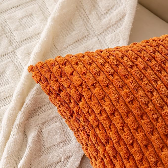 Set of 4 Burnt Orange Decorative Throw Pillow Covers 26x26 Inch Corduroy Pillow Covers for Bed Couch Sofa Living Room Soft Square Cushion Cases
