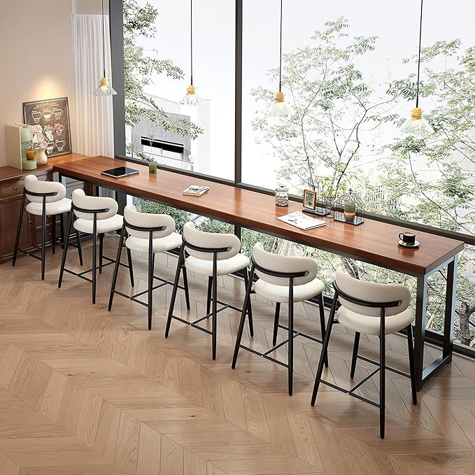 Bar Stools Set of 2 Counter Height Barstool Metal Kitchen Counter Height Bar Stool Island Chairs, Black/Cream White