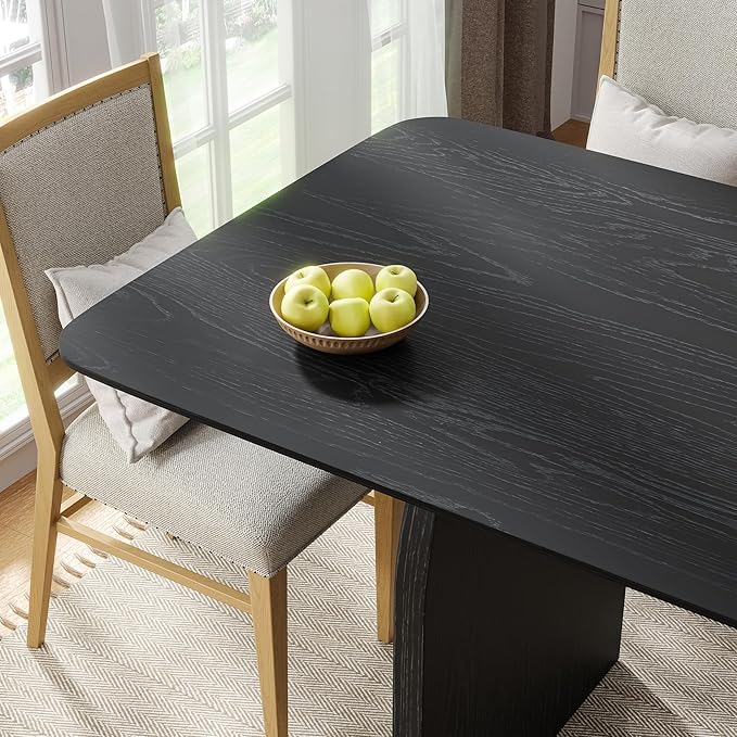 Casaphoria 79" Large Dining Table for 8, Wood Rectangular Living Room Table, Modern Farmhouse Kitchen Table with Scratch-Resistant Top & Wood Pedestal, Easy Assembly and Clean, Black