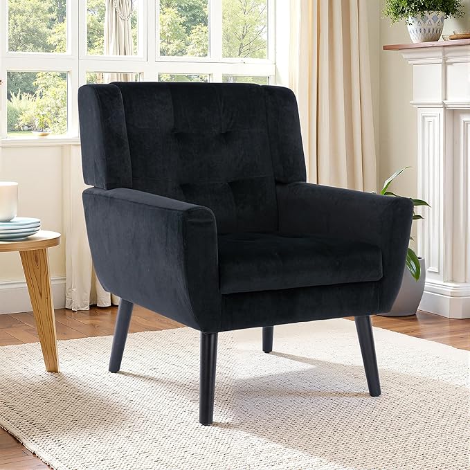 NicBex Modern Accent Chair for Living Room Upholstered Foam Filled Living Room Chairs with Metal Legs Velvet Cozy Lounge Armchair for Living Room Bedroom,Black