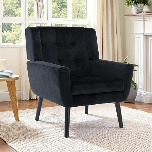NicBex Modern Accent Chair for Living Room Upholstered Foam Filled Living Room Chairs with Metal Legs Velvet Cozy Lounge Armchair for Living Room Bedroom,Black