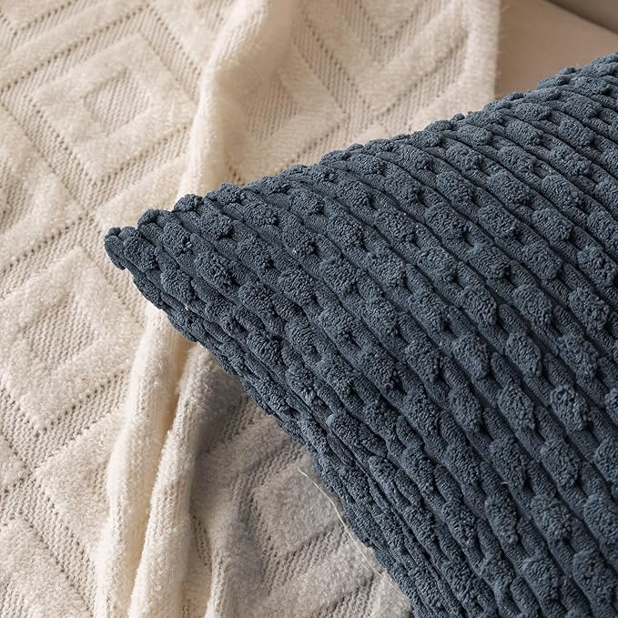 Set of 4 Grey Blue Decorative Throw Pillow Covers 24x24 Inch Corduroy Pillow Covers for Bed Couch Sofa Living Room Soft Square Cushion Cases