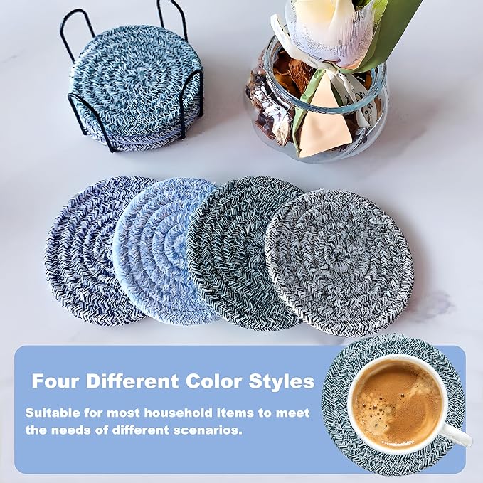 8 Pcs Drink Coasters, Coasters for Coffee Table, Coasters for Drinks Absorbent, Coaster Set 4 - Color Cup Coasters, Coasters for Wooden Table, Living Room Decor, Suitable for Kinds of Cups
