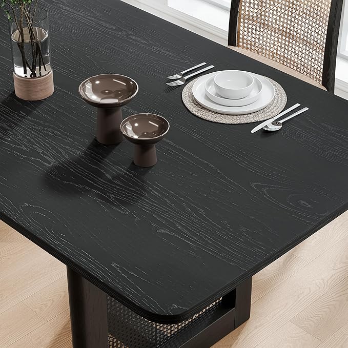 Casaphoria 67" Dining Table, Modern Kitchen Table for 4-6, Farmhouse Style with Rectangular Top & Arched Legs, Easy Assembly for Living Room, Kitchen, Bar, Natural Wood