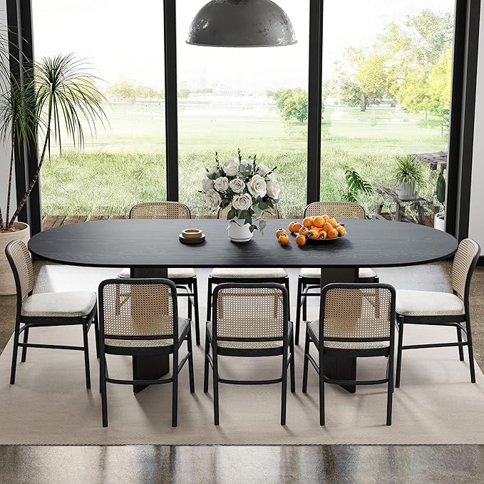 Casaphoria 79" Dining Table for 6, Wood Kitchen Table with Scratch-Resistant Top & V-Shaped Base, Modern Farmhouse Oval Dining Table for Living Room, Kitchen, Easy Assembly, Black