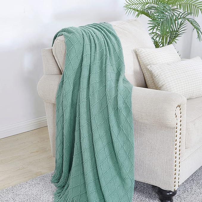 BOURINA Throw Blanket Textured Solid Soft Sofa Throw Couch Cover Knitted Decorative Blanket, 60 inchx80 inch Dark Cyan