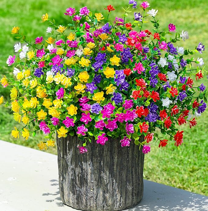 Ivydale Artificial Fake Fall Mums Flowers Plants for Outdoors Indoor Decoration, 12 Bundles Faux Plastic Mix-Colored Daisy Flowers UV Resistant Faux Greenery Bushes Shrubs for Home Porch Patio Garden