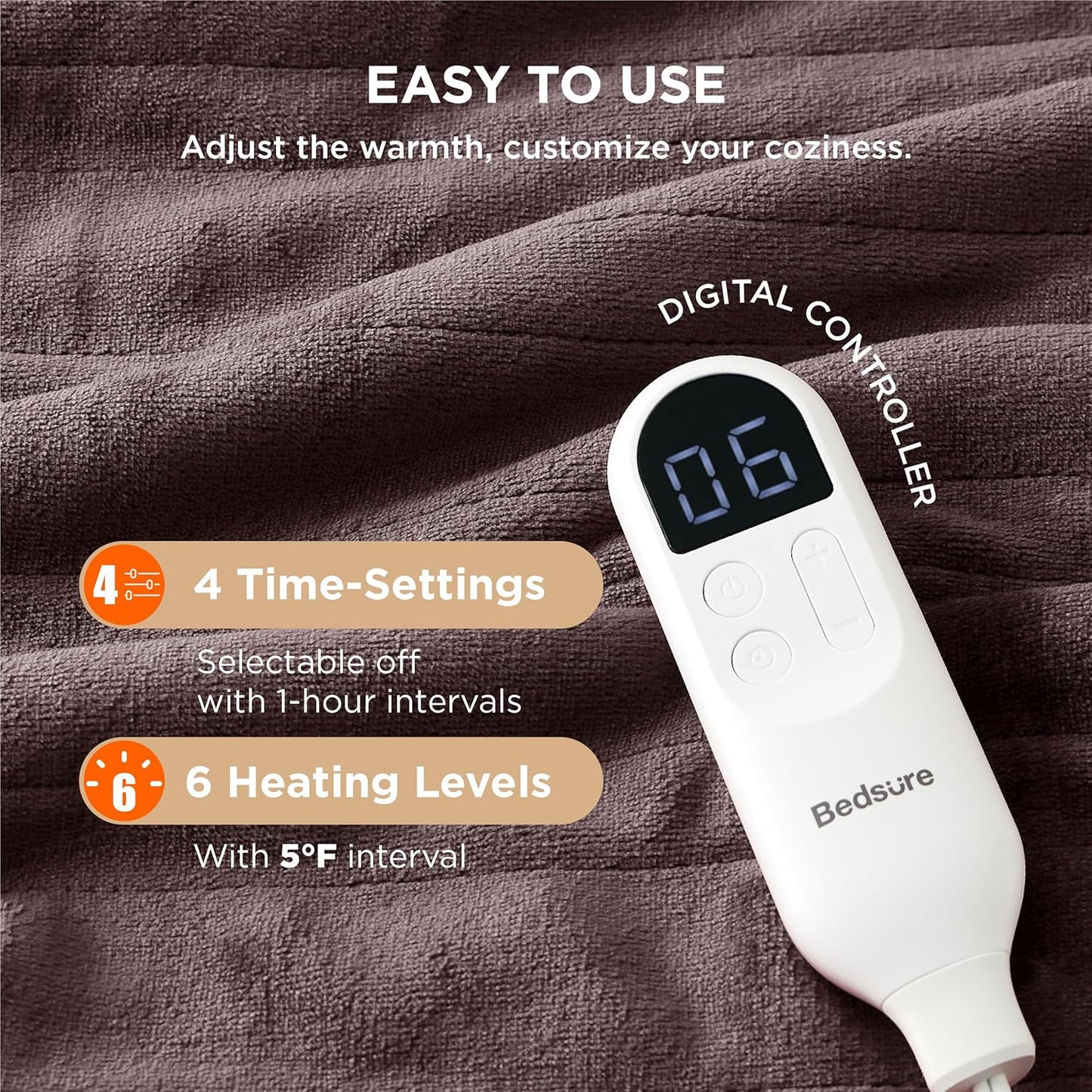 Bedsure Heated Blanket Throw Blanket - Fast Heating Electric Blanket, Soft Flannel Heated Throw with 4 Time Settings, 6 Heating Settings, Warm Gifts for Grandma Granpa (50x60 inches, Brown)