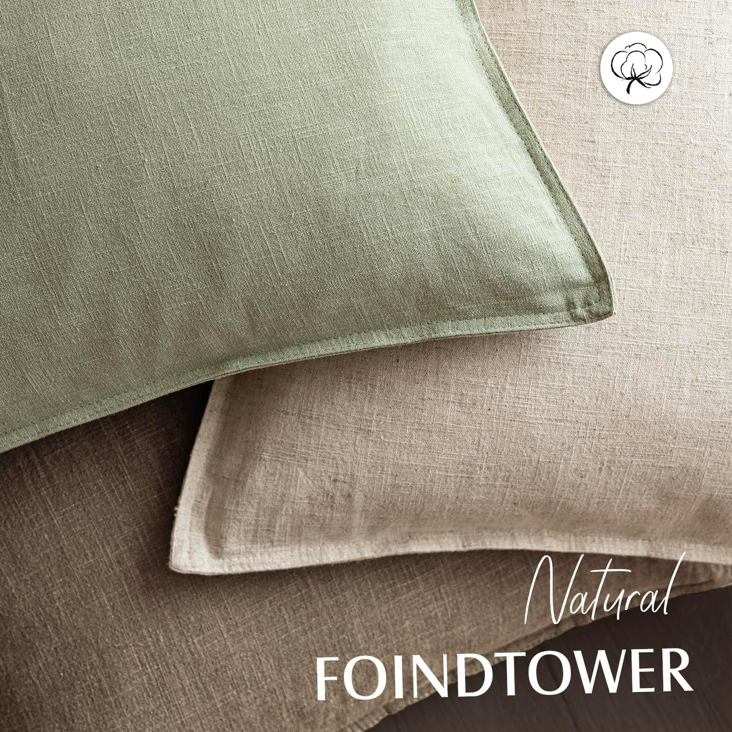 Foindtower Pack of 2, Decorative Linen Solid Throw Pillow Covers Soft Accent Cushion Case Boho Farmhouse Pillowcase for Chair Couch Sofa Bedroom Living Room Home Decor 22 x 22 Inch Light Sage Green