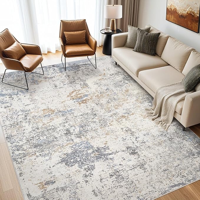 Area Rugs for Living Room: 5x8 Large Soft Washable Rug Modern Abstract Non-Slip Backing Stain Resistant Carpet for Bedroom Dining Room or Home Office Home Decor - Blue