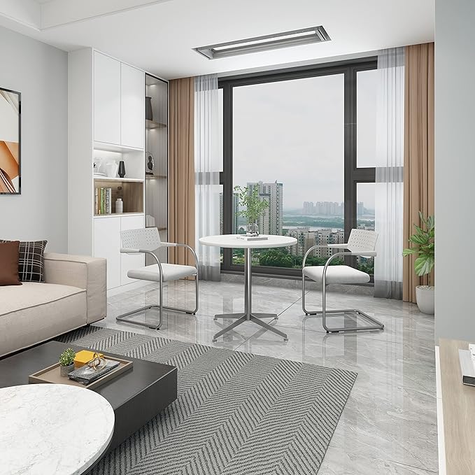 White Dining Table Round Small Office Table Conference Table Coffee Meeting Table w/Stainless Steel X-Shaped Pedestal for Office Boardroom Kitchen Living Room 31.5 inch