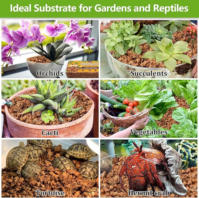 Legigo 8 Pack Coco Husk Chips- 8.8 LB 100% Organic Coconut Coir Chips Brick Potting Soil Mix with Low EC & PH Balance, Compressed Coconut Substrate Coco Chips Mulch Medium for Garden, Flowers, Plants