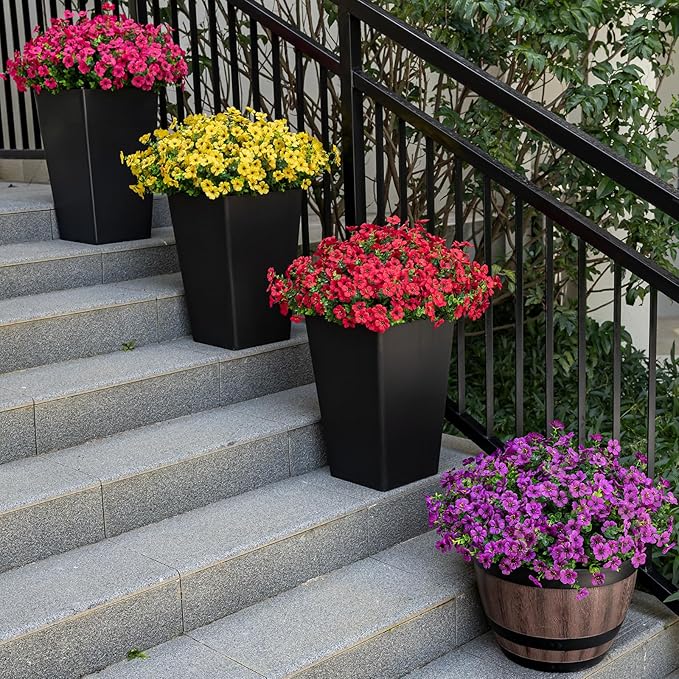 20 Bundles Artificial Flowers for Outdoor Fake Plants for Spring Decoration,Faux Eucalyptus Flowers for Planter UV Resistant Lifelike for Home Porch Garden（Red）