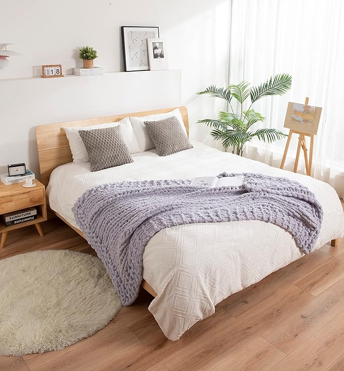 clootess Chunky Knit Blanket Knitted Throw Crochet Chenille Yarn Woven for Bed Sofa Textured Thick Cable Decor (Grey 40x60 in)