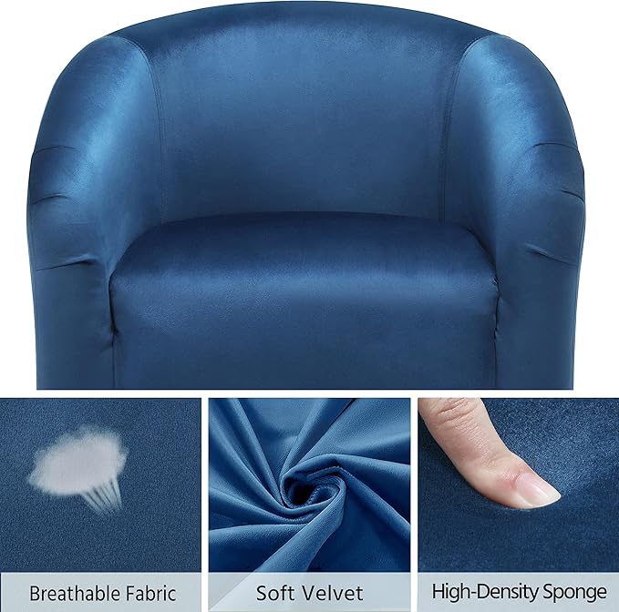 Yaheetech Club Chair, Velvet Accent Chair Upholstered Barrel Chair Sitting Chair with Armrest and Low Back for Living Room Bedroom, Pagoda Blue