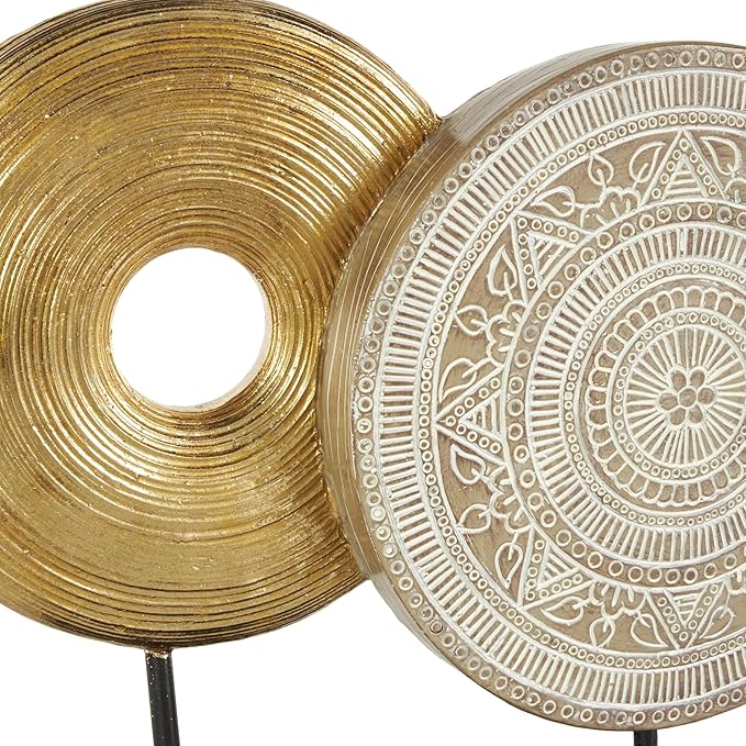 Deco 79 Resin Geometric Handmade Decorative Sculpture Home Decor Statue with Black Rectangular Base, Accent Figurine 14" x 4" x 13", Gold