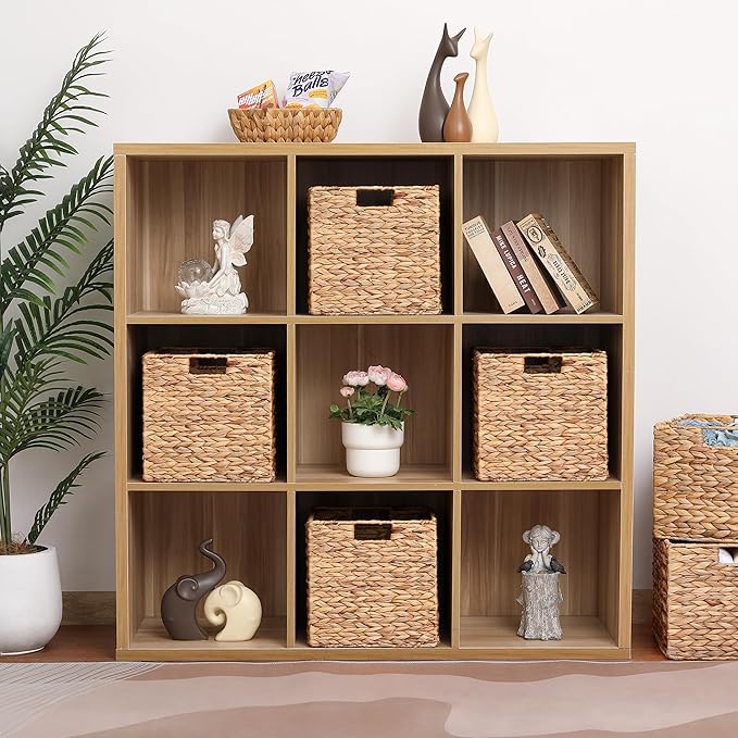 10.5 x 10.5in Wicker Storage Baskets, Cube Foldable Water Hyacinth Storage Baskets for 11 x 11 Cube Shelves Set of 4
