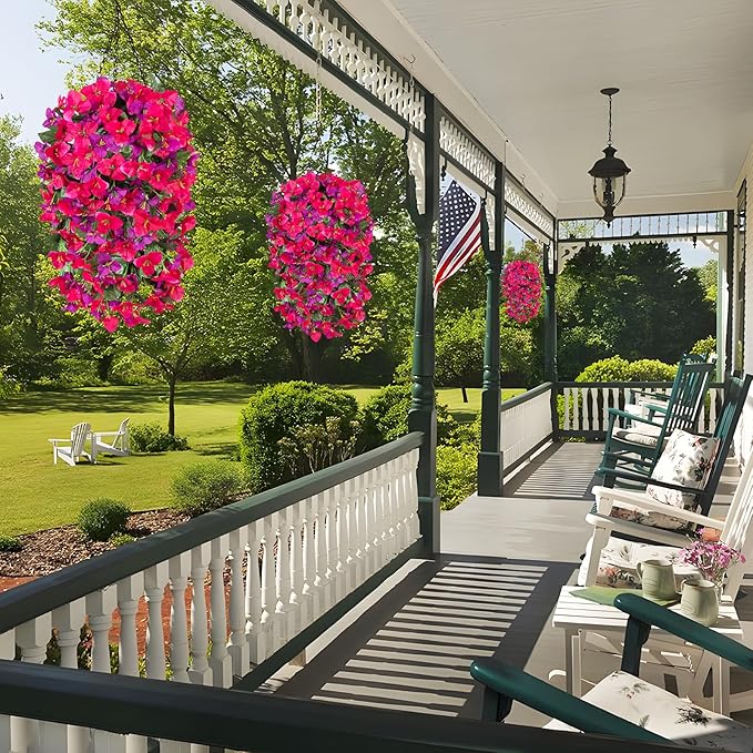 2 pcs Artificial Faux Bougainvillea Flowers Plants for Outdoor Outside Summer Decoration, Fake Silk UV Resistant Long Trailing Vines for Front Door Porch Planter Balcony (Rose Deep Lotus)