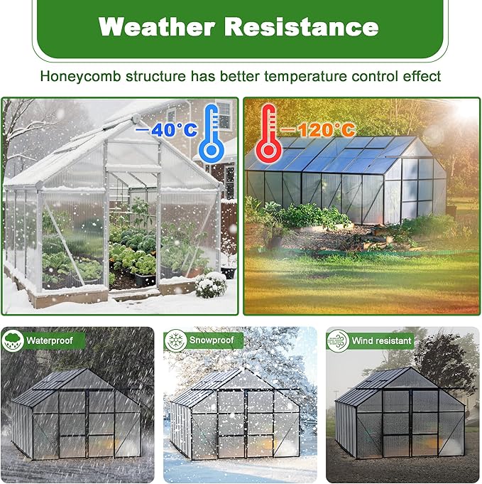 14PCS 4' X 2' X 0.32'' Polycarbonate Greenhouse Panels, Waterproof UV Protected Clear Polycarbonate Sheets Three-Layer Honeycomb Roof Panels, Corrugated Plastic Roofing Panels for Greenhouse