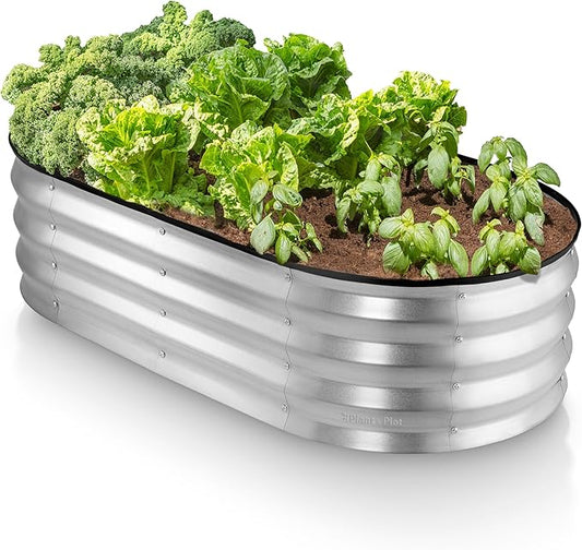 Galvanized Raised Garden Bed Outdoor // 4×2×1 ft Planter Boxes Raised Beds for Outdoor Plants, Vegetables, Gardening // Large Metal Raised Garden Bed Kit (Silver)