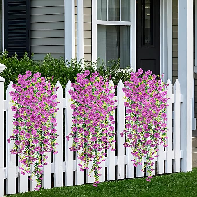 Artificial Fake Hanging Plants Flowers for Spring Outdoor Outside Decor, Faux Mums Silk Realistic Flower, 2 Pcs UV Resistant Look Real Plastic Decorations for Porch Home Patio Balcony Yard