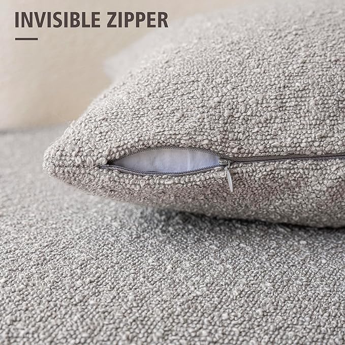 Foindtower Pack of 2 Textured Boucle Throw Pillow Covers Accent Solid Decorative Lumbar Pillow Cases Cozy Woven Couch Cushion Case for Sofa Bedroom Living Room Home Decor, 12 x 20 Inch,Neutral Grey