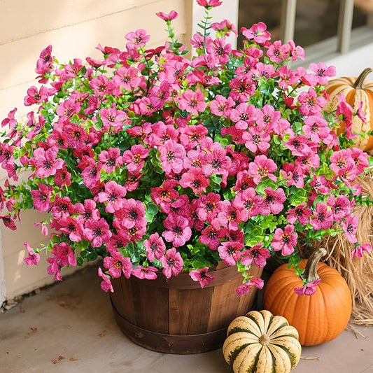Artificial Fake Plants Flowers for Outdoor Outside Summer Decoration, 12 Bundles Faux Silk Hotpink Daisy UV Resistant Realistic for Porch Patio Home Window Box Yard Garden Planter
