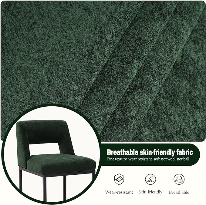 Counter Height Bar Stools Set of 3 for Kitchen Counter Modern Bar Chairs with Backs for Kitchen Island with Upholstered Fabric Seat and Metal Frame, Green, 26 Inch