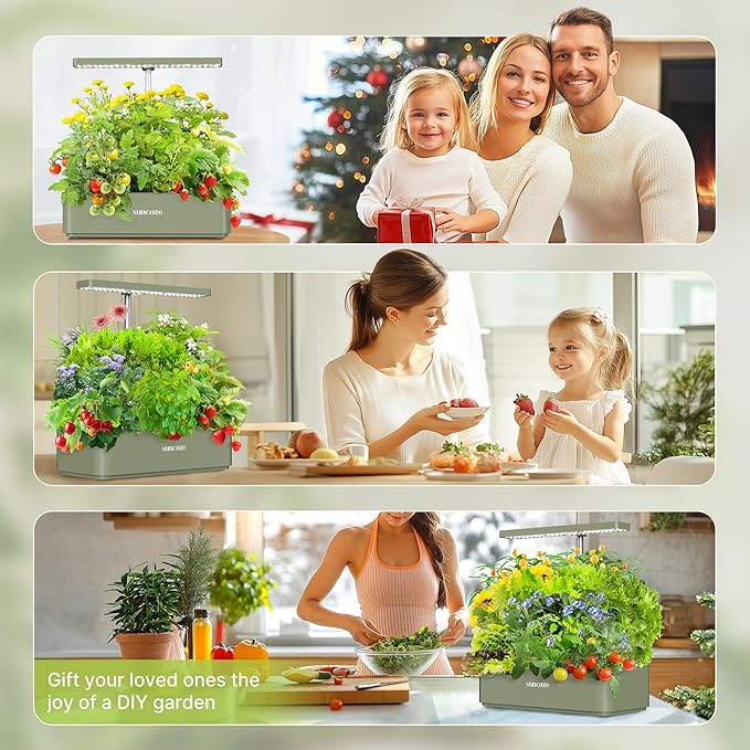 SUNCOZE Hydroponics Growing System Kit 12 Pods, 24W LED Grow Light Indoor Garden, 4L Water Tank with Quiet Pump, Adjustable Height Herb Garden Planter Indoor Kit, Gardening Gifts, Green
