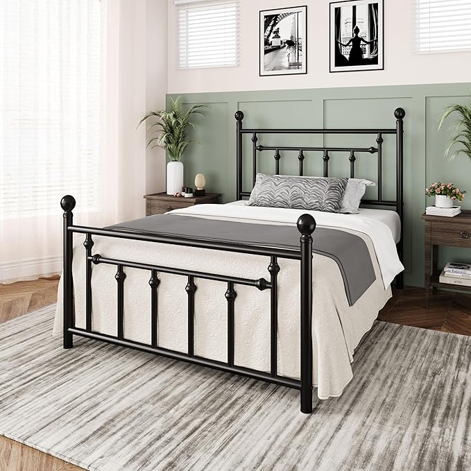 Allewie 14 Inch Twin Size Metal Platform Bed Frame with Victorian Vintage Headboard and Footboard/Mattress Foundation/Under Bed Storage/No Box Spring Needed/Easy Assembly/Noise Free/Black