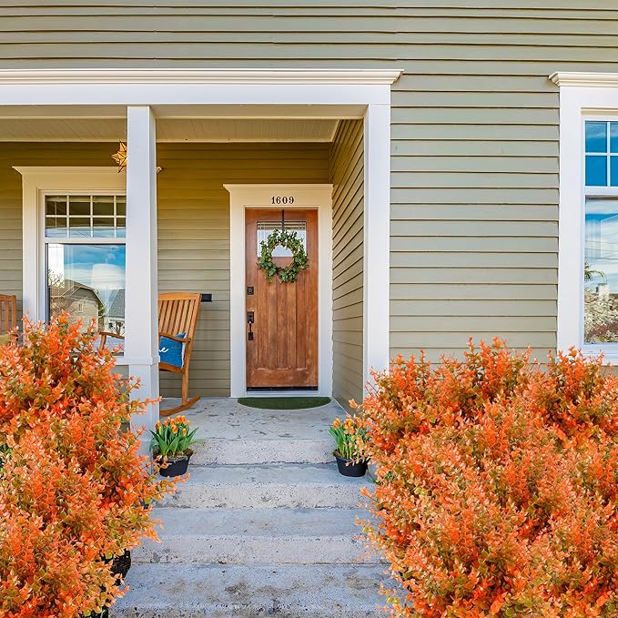 Sggvecsy 24 Bundles Artificial Eucalyptus Fall Plant Fake Bushes Boxwood Shrubs Outdoor Greenery UV Resistant Plants Faux Plastic Plants for Home Garden Indoor Fall Thanksgiving Autumn Decor(Fall)