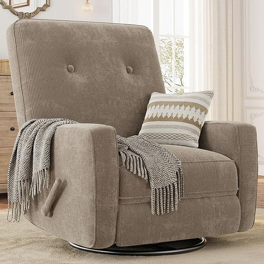 Recliner Chairs, Swivel Rocker Recline, Glider Recliner Nursery Chair, Recliner Chair for Adults, 360° Swivel Glider Rocking Chair for Living Room, Bedroom, Office, RV, Corduroy, Khaki