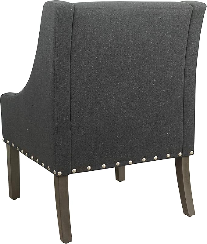 Homepop Home Decor | Upholstered Classic Swoop Arm Accent Chair | Accent Chairs for Living Room & Bedroom | Decorative Home Furniture, Dark Charcoal