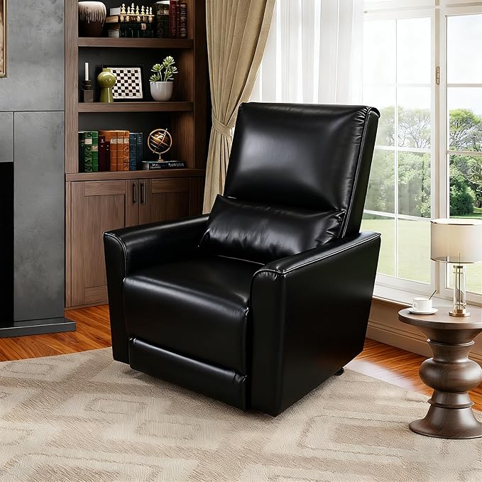 GarveeHome Recliner Chair, 360° Swivel Rocker Glider Nursery Chair with Padded Armrest and Deep Seat, PU Leather Upholstered Reclining Sofa Chair for Living Room, Bedroom and Nursery (Charcoal)