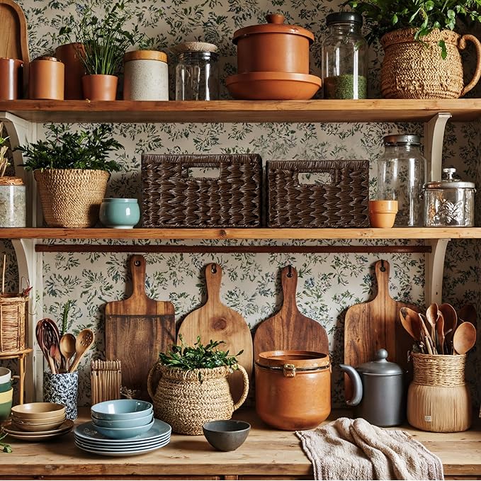 GRANNY SAYS Wicker Baskets for Organizing, Storage Basket for Shelves, Square Shelf Baskets with Handles, Waterproof Woven Basket for Living Room, Baskets for Entryway, Brown