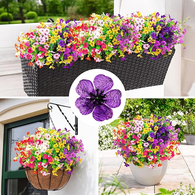 Artificial Flowers for Outdoors,Faux Flowers Daisy with Eucalyptus Leaves for Indoor Garden Home Decoration,UV Resistant Artificial Flower Fake Plants for Porch Patio, 12 Bundles (6 Multicolor)