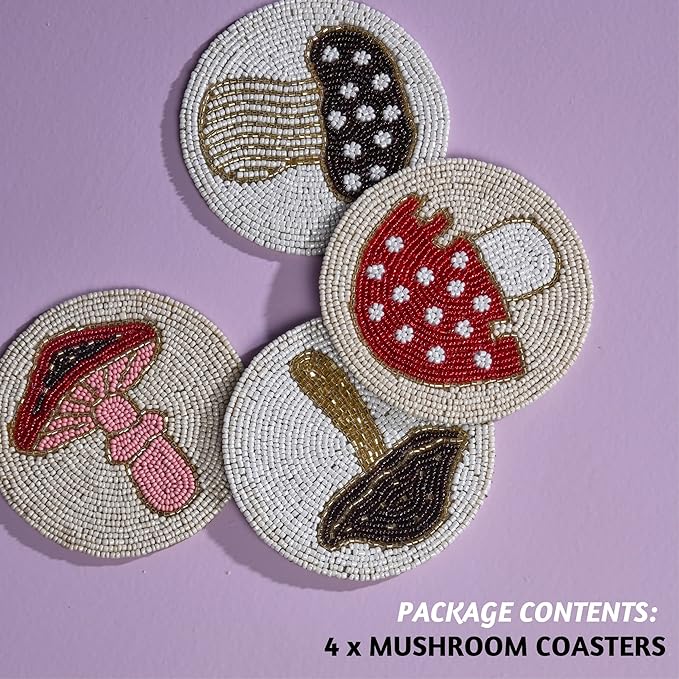 Folkulture Boho Coasters Set for Drinks | 4" Round Farmhouse or Rustic Table Coaster for Coffee Table | Modern Coasters for Bar | Cute Coaster for Housewarming Gifts for Women