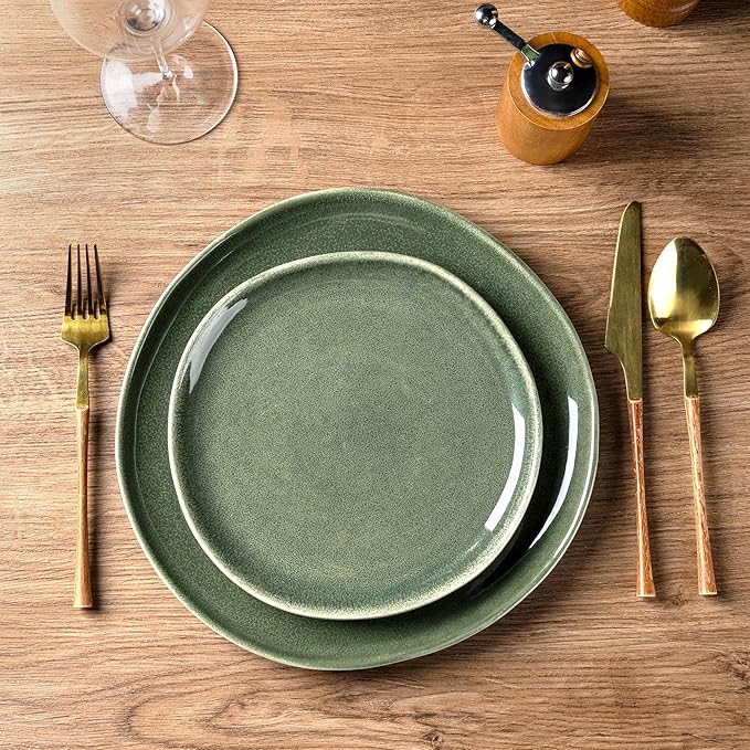 AmorArc Ceramic Dinnerware Sets,Handmade Reactive Glaze Stoneware Plates and Bowls Set,Highly Chip and Crack Resistant | Dishwasher & Microwave Safe Dishes Set,Service for 4 (12pc)