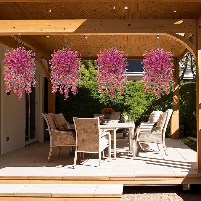 Fall Flowers Artificial for Decoration,Artificial Flowers for Outdoors,Autumn Fake Plants Home Decor Thanksgiving Realistic Silk Daisy,Fall Leaves UV Resistant Garden Courtyard Patio (Red Purple)