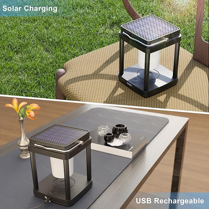 Solar Lantern Outdoor Table Lamp, Touch Control Outdoor Cordless Lantern, Solar Lanterns Waterproof Rechargeable Lanterns for Reading, Walking, Camping