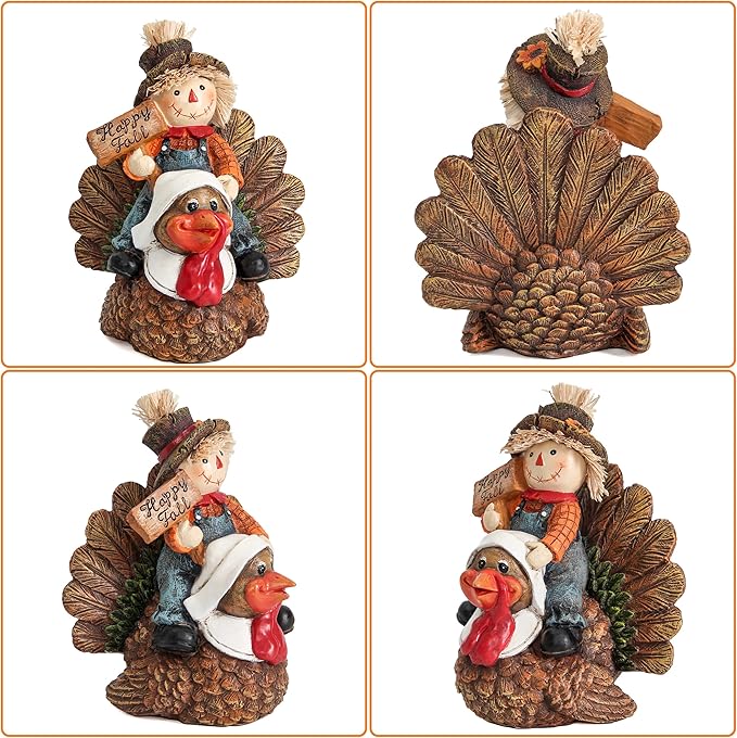 Fall Decor Scarecrow Turkey Statue Home Autumn Harvest Scarecrow Figurines Thanksgiving Turkey Decorations Fall Thanksgiving Gift Tabletop Room Party