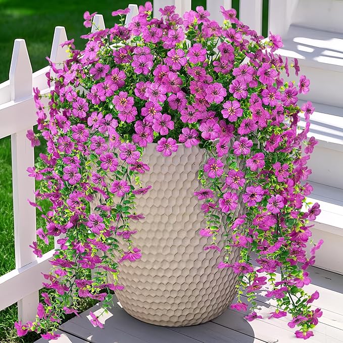 Artificial Hanging Flowers for Outdoors Faux Plants Decoration, 2 Packs Fake Silk Daisy Flower Realistic Outdoor Flowers UV Resistant Porch Patio Window Yard Outside Decor(Purple)