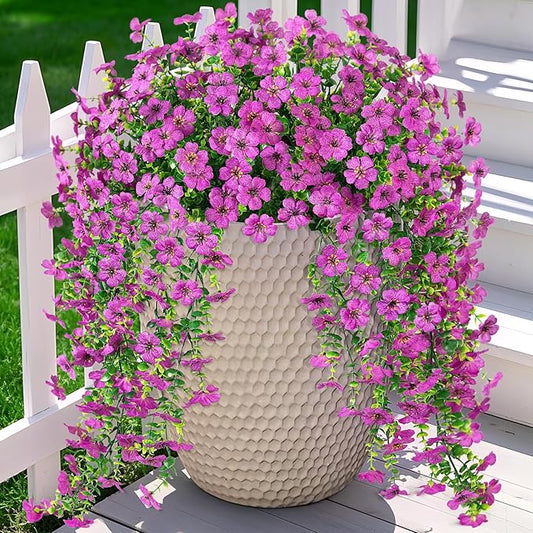 Artificial Hanging Flowers for Outdoors Faux Plants Decoration, 2 Packs Fake Silk Daisy Flower Realistic Outdoor Flowers UV Resistant Porch Patio Window Yard Outside Decor(Purple)
