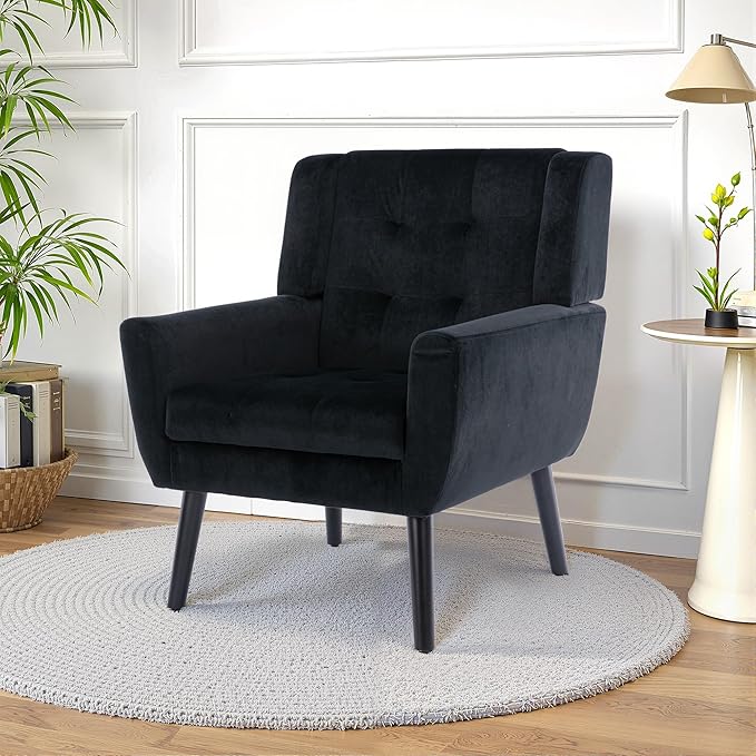 NicBex Modern Accent Chair for Living Room Upholstered Foam Filled Living Room Chairs with Metal Legs Velvet Cozy Lounge Armchair for Living Room Bedroom,Black