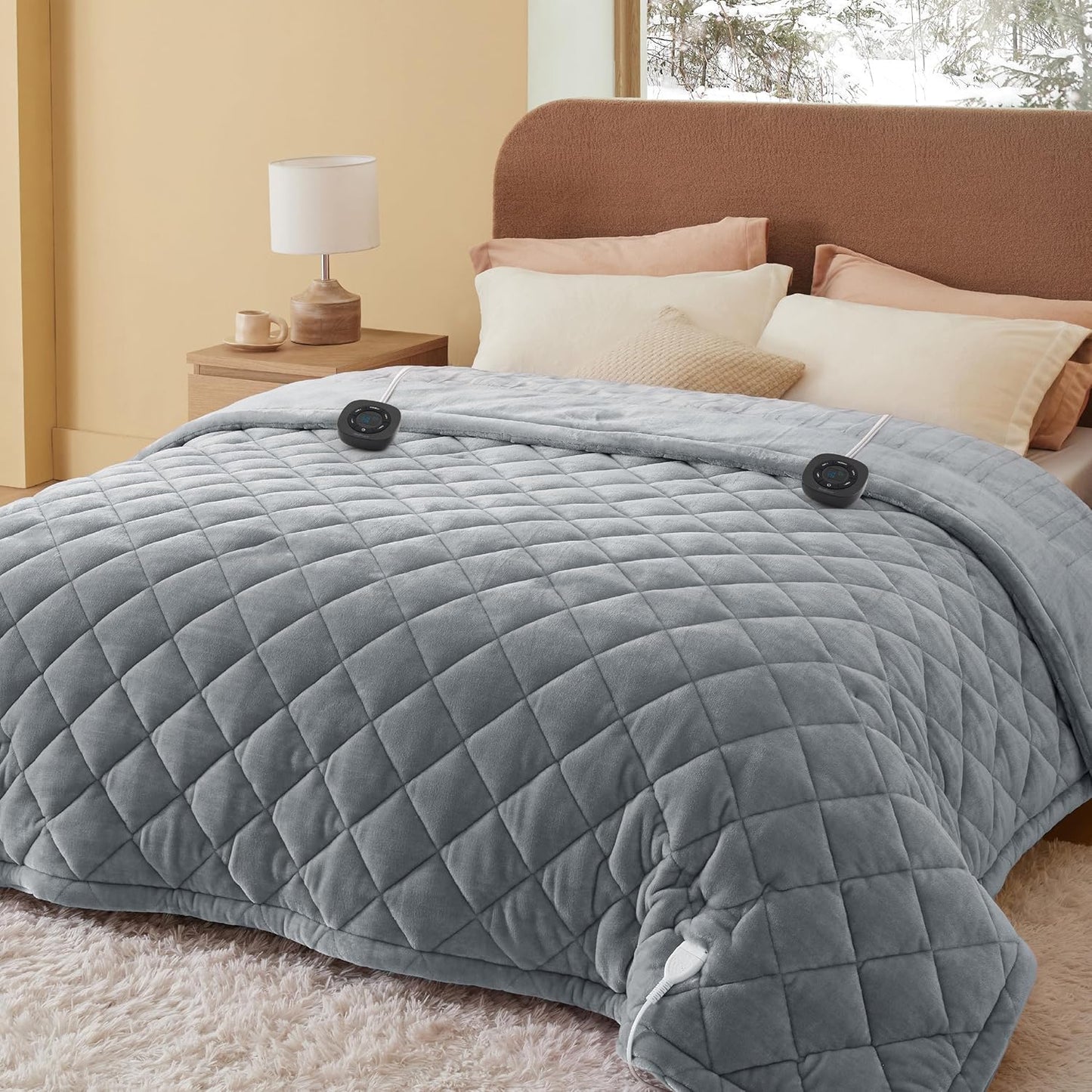 Bedsure Electric Blanket Queen Size - Dual Control Heated Weighted Blanket Queen with 10 Heat Settings, Fast Heating with 10 Time Settings (84x90 inches, Formal Gray)